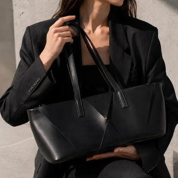 Geometric Pleated Vegan Leather Zipper Shoulder Tote Bag