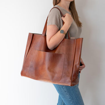 Grain Leather Oversized Slouchy Shoulder Tote Bag