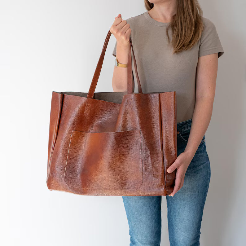 Grain Leather Oversized Slouchy Shoulder Tote Bag