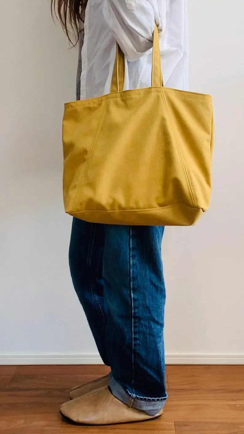 Solid Canvas Minimalist Large Shoulder Shopper Tote Bag