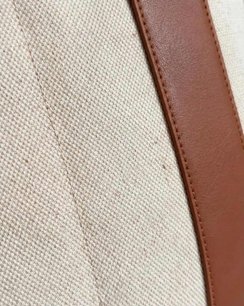 Vegan Leather Trim Water Resistant Canvas Large Daily Shoulder Tote Bag