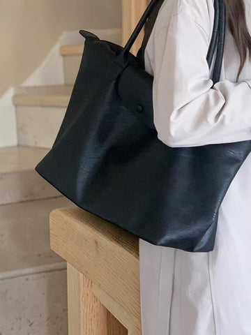 Magnetic Button PU Leather Large Square Travel Shoulder Tote Bag