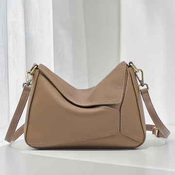 First-Layer Cowhide Geometric Patchwork Adjustable Strap Hobo Crossbody Bag