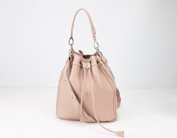 Soft Pink Smooth Leather Drawstring Bucket Bag