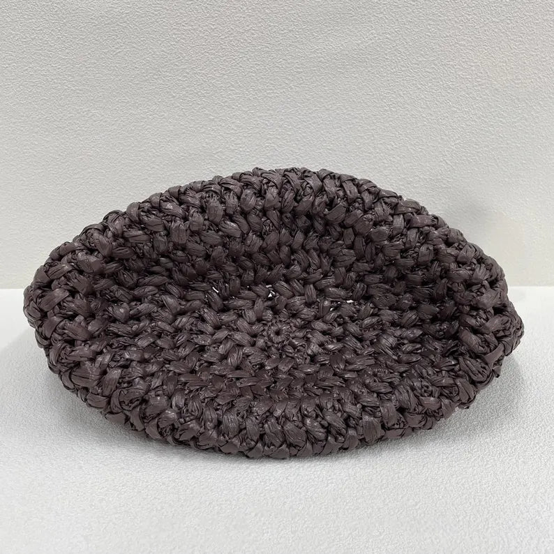 Dark Brown Hand Knit Straw Large Capacity Summer Shoulder Tote Bag