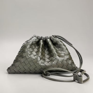 Hand Woven Leather Drawstring Pouch Crossbody Bag