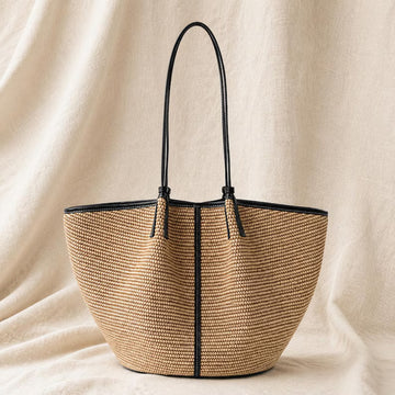 Minimalist Woven Straw Large Capacity Adjustable Strap Shoulder Tote Bag