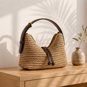 Open Weave Raffia Hobo Shoulder Bag